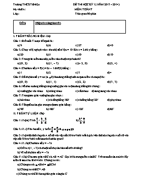 Đề thi học kỳ I môn Toán 7 - Trường THCS Tô Hiệu